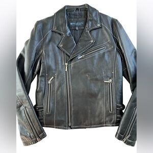 Kenneth Cole Reaction Black Leather Bomber Jacket Size Medium